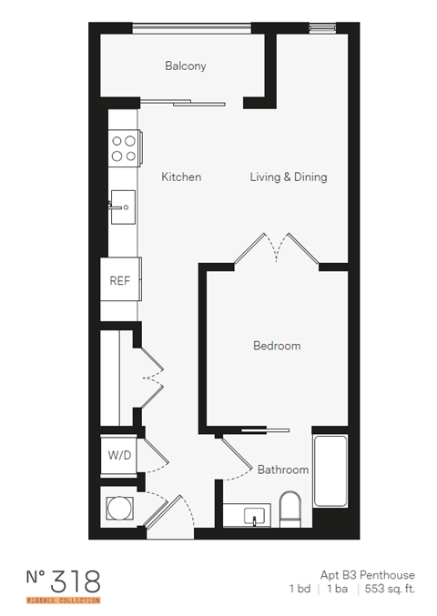 B3 One Bedroom / One Bath (Phase One). The Rigsbee Collection. Durham, NC.